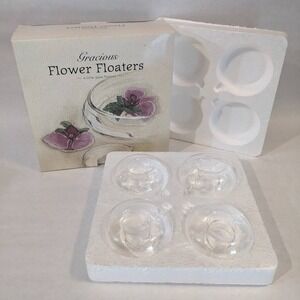 Restoration Hardware Gracious Flower Floaters Handblown Glass Set of 4 Clear Box